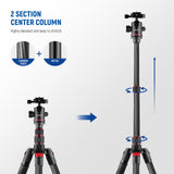 NEEWER N55CR 80.7” Carbon Fiber Tripod with 2 Section Center Axes