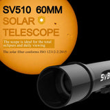 SVBONY SV510 60mm Travel Solar f/6.6 Refractor Telescope with Backpack