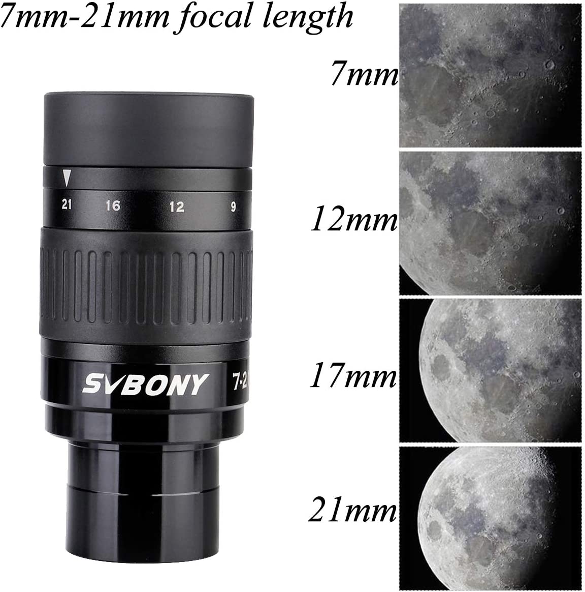 Oculaire Zoom SVBONY 7-21mm 1.25″ Pour Télescope – 52°-36° – SV135